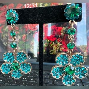 Green & Blue Floral Elegant & Beautiful Chandelier Earings